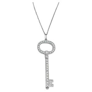 Tiffany & Co. Diamond Platinum Oval Key Pendant + chain